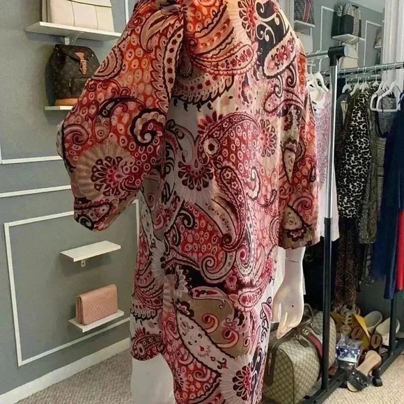 ZARA Tunic Red Paisley High Mock Neck Banded Collar Split Sides Size S - Picture 8 of 12